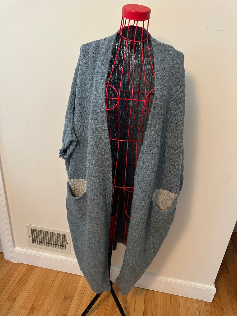 Relaxed Open-Front Cardigan with Contrast Pockets - Dusty Blue